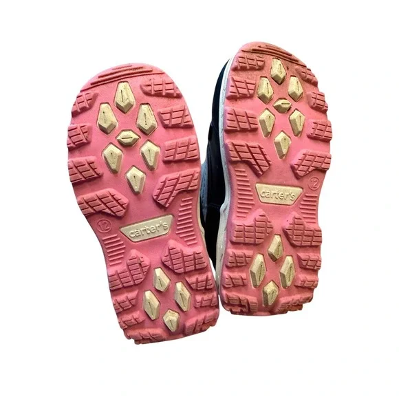Carters Kids Snow Boots Quilted Gray Pink Laces Faux Fur Lined Winter‎ Size 12 - Picture 12 of 13